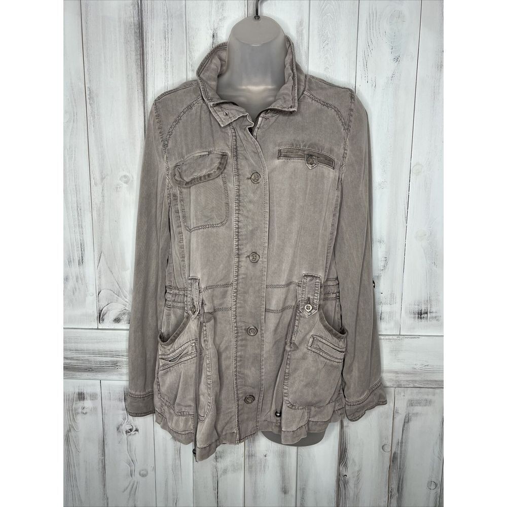 WOMENS MARRAKECH‎ GRAY CINCH WAIST UTILITY CARGO JACKET LIGHTWEIGHT LYOCELL SM